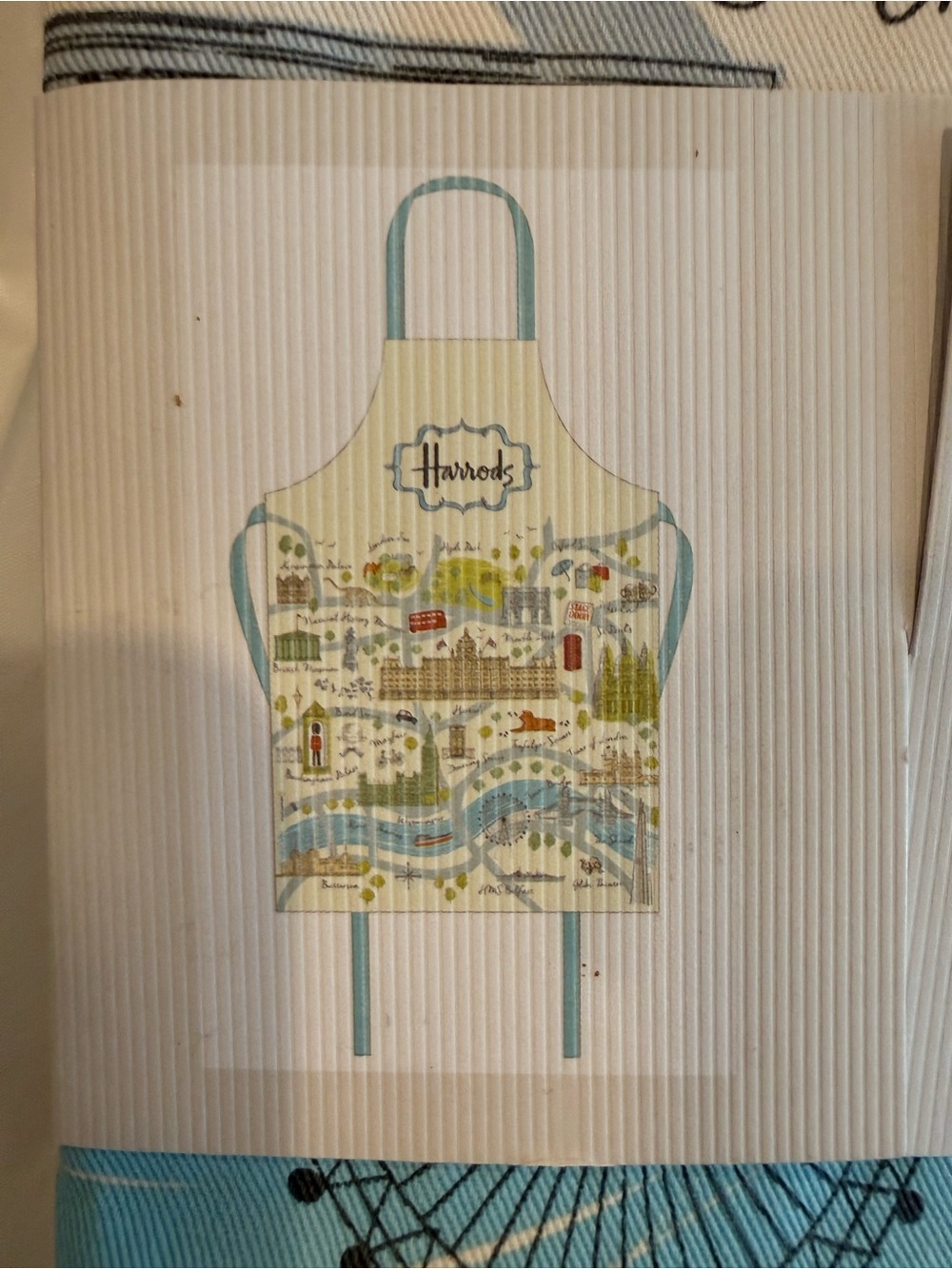 Harrods London Blue & Cream Illustrated Cotton Apron